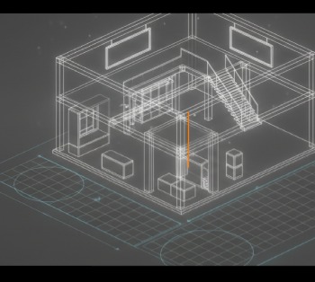 Isometric wireframe diagram of the two-level double decker stand