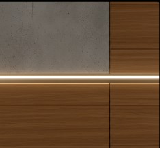 Concrete and wood material swatch with an integrated light strip
